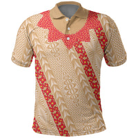 Malo e Lelei Tonga Polo Shirt Heilala Lei Tongan Ngatu Pattern LT14 Beige - Polynesian Pride