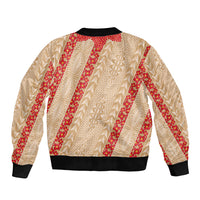 Malo e Lelei Tonga Sleeve Zip Bomber Jacket Heilala Lei Tongan Ngatu Pattern LT14 - Polynesian Pride