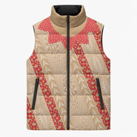 Malo e Lelei Tonga Sleeveless Puffer Jacket Heilala Lei Tongan Ngatu Pattern LT14 Unisex Beige - Polynesian Pride