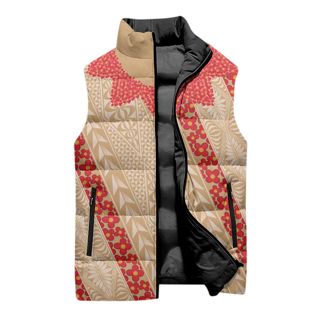 Malo e Lelei Tonga Sleeveless Puffer Jacket Heilala Lei Tongan Ngatu Pattern LT14 - Polynesian Pride