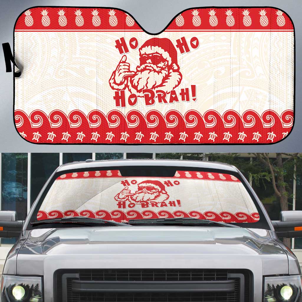 Red Mele Kalikimaka Hawaii Auto Sun Shade Funny Ho Ho Ho Santa Shaka LT14 Red - Polynesian Pride