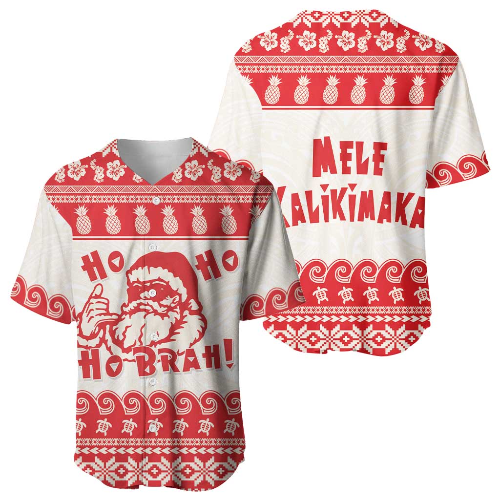 Red Mele Kalikimaka Hawaii Baseball Jersey Funny Ho Ho Ho Santa Shaka - Polynesian Pride