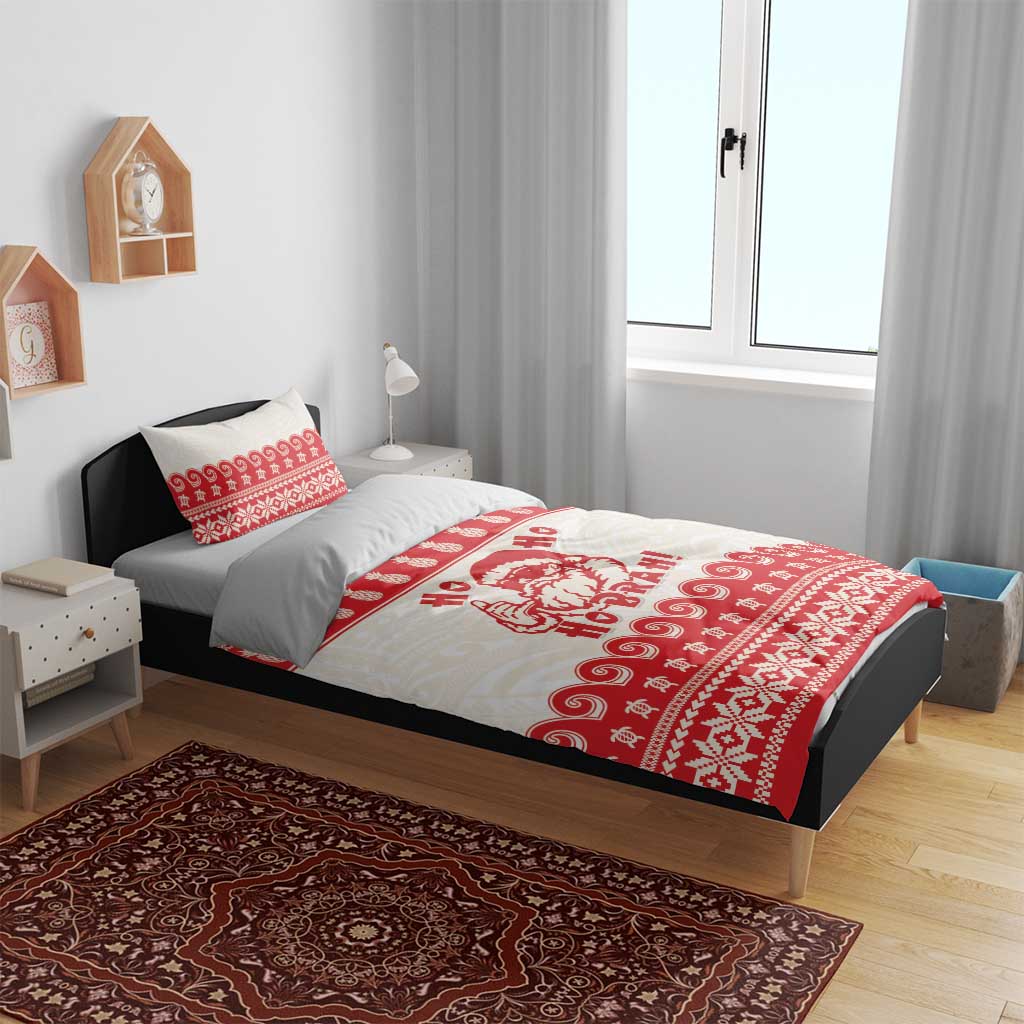 Red Mele Kalikimaka Hawaii Bedding Set Funny Ho Ho Ho Santa Shaka - Polynesian Pride