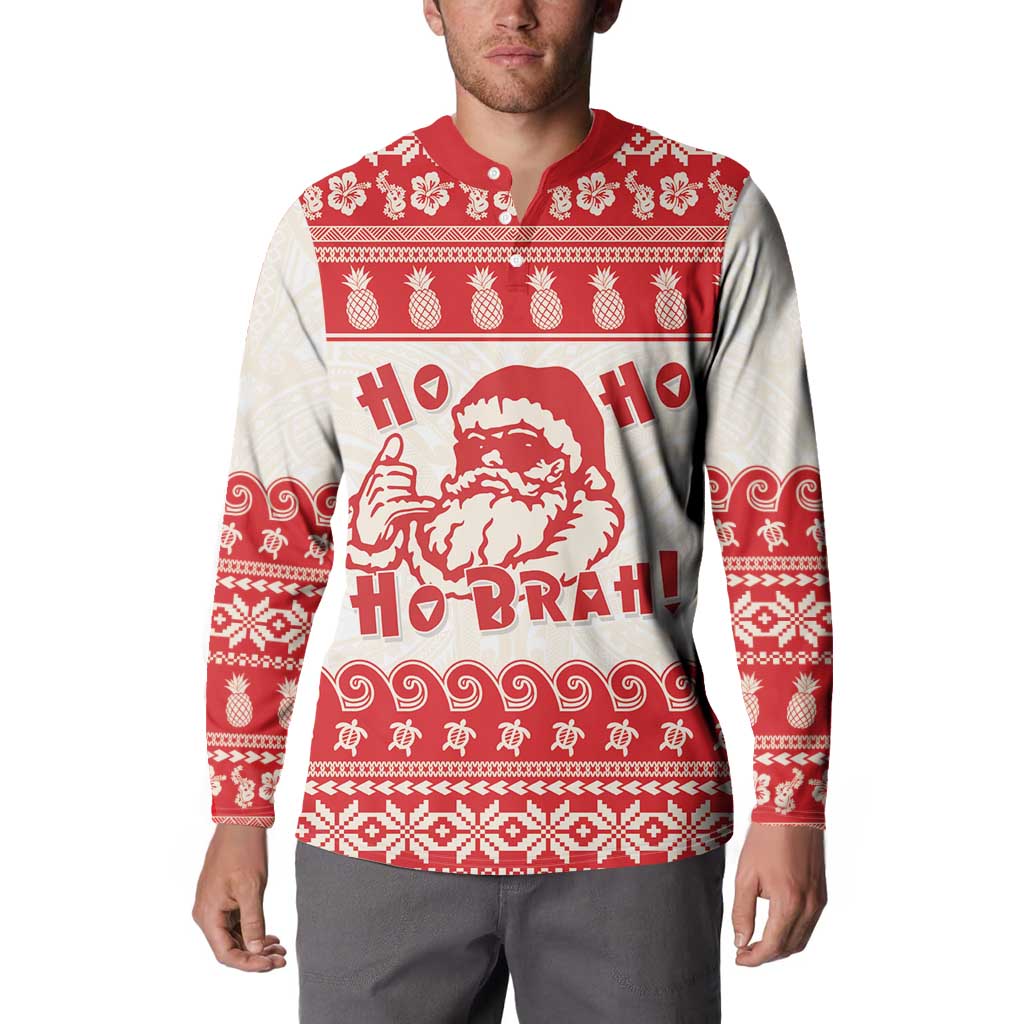 Red Mele Kalikimaka Hawaii Button Sweatshirt Funny Ho Ho Ho Santa Shaka - Polynesian Pride