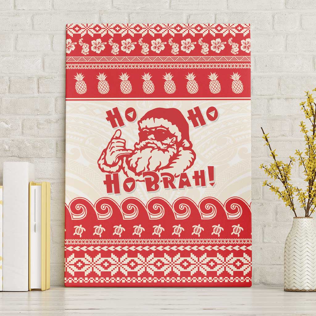 Red Mele Kalikimaka Hawaii Canvas Wall Art Funny Ho Ho Ho Santa Shaka LT14 Without Frame Red - Polynesian Pride