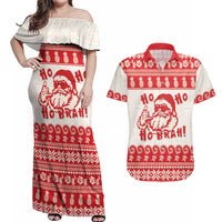 Red Mele Kalikimaka Hawaii Couples Matching Off Shoulder Maxi Dress and Hawaiian Shirt Funny Ho Ho Ho Santa Shaka LT14 Red - Polynesian Pride