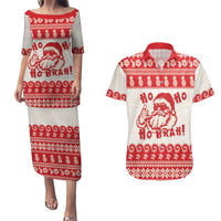 Red Mele Kalikimaka Hawaii Couples Matching Puletasi and Hawaiian Shirt Funny Ho Ho Ho Santa Shaka - Polynesian Pride