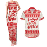 Red Mele Kalikimaka Hawaii Couples Matching Tank Maxi Dress and Hawaiian Shirt Funny Ho Ho Ho Santa Shaka LT14 Red - Polynesian Pride