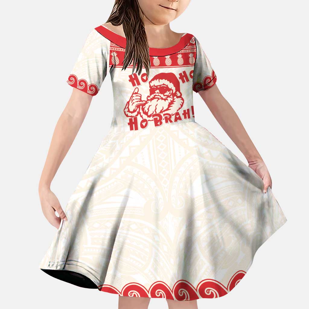 Red Mele Kalikimaka Hawaii Family Matching Long Sleeve Bodycon Dress and Hawaiian Shirt Funny Ho Ho Ho Santa Shaka LT14 Daughter's Dress Red - Polynesian Pride