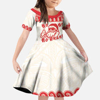 Red Mele Kalikimaka Hawaii Family Matching Long Sleeve Bodycon Dress and Hawaiian Shirt Funny Ho Ho Ho Santa Shaka LT14 Daughter's Dress Red - Polynesian Pride