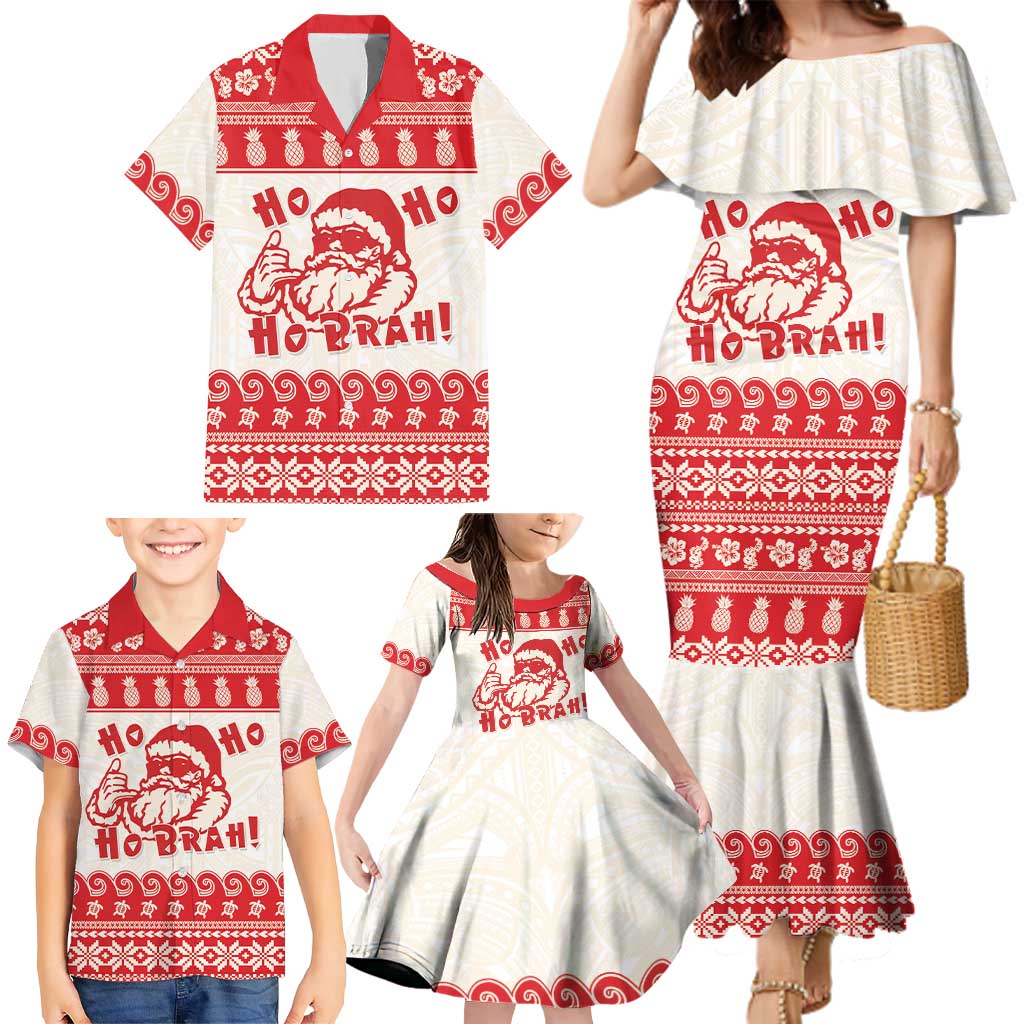 Red Mele Kalikimaka Hawaii Family Matching Mermaid Dress and Hawaiian Shirt Funny Ho Ho Ho Santa Shaka LT14 - Polynesian Pride