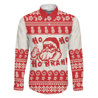 Red Mele Kalikimaka Hawaii Family Matching Off The Shoulder Long Sleeve Dress and Hawaiian Shirt Funny Ho Ho Ho Santa Shaka LT14 Dad's Shirt - Long Sleeve Red - Polynesian Pride