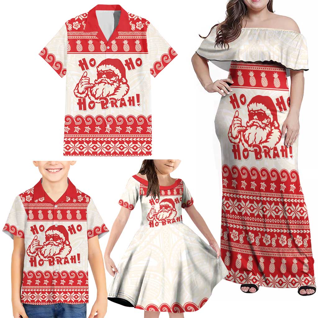 Red Mele Kalikimaka Hawaii Family Matching Off Shoulder Maxi Dress and Hawaiian Shirt Funny Ho Ho Ho Santa Shaka LT14 - Polynesian Pride