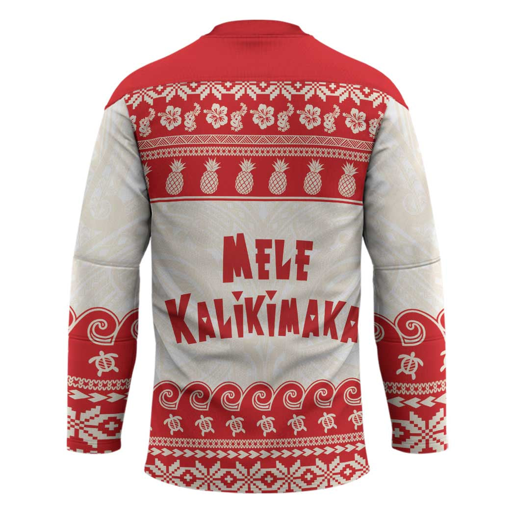 Red Mele Kalikimaka Hawaii Hockey Jersey Funny Ho Ho Ho Santa Shaka - Polynesian Pride
