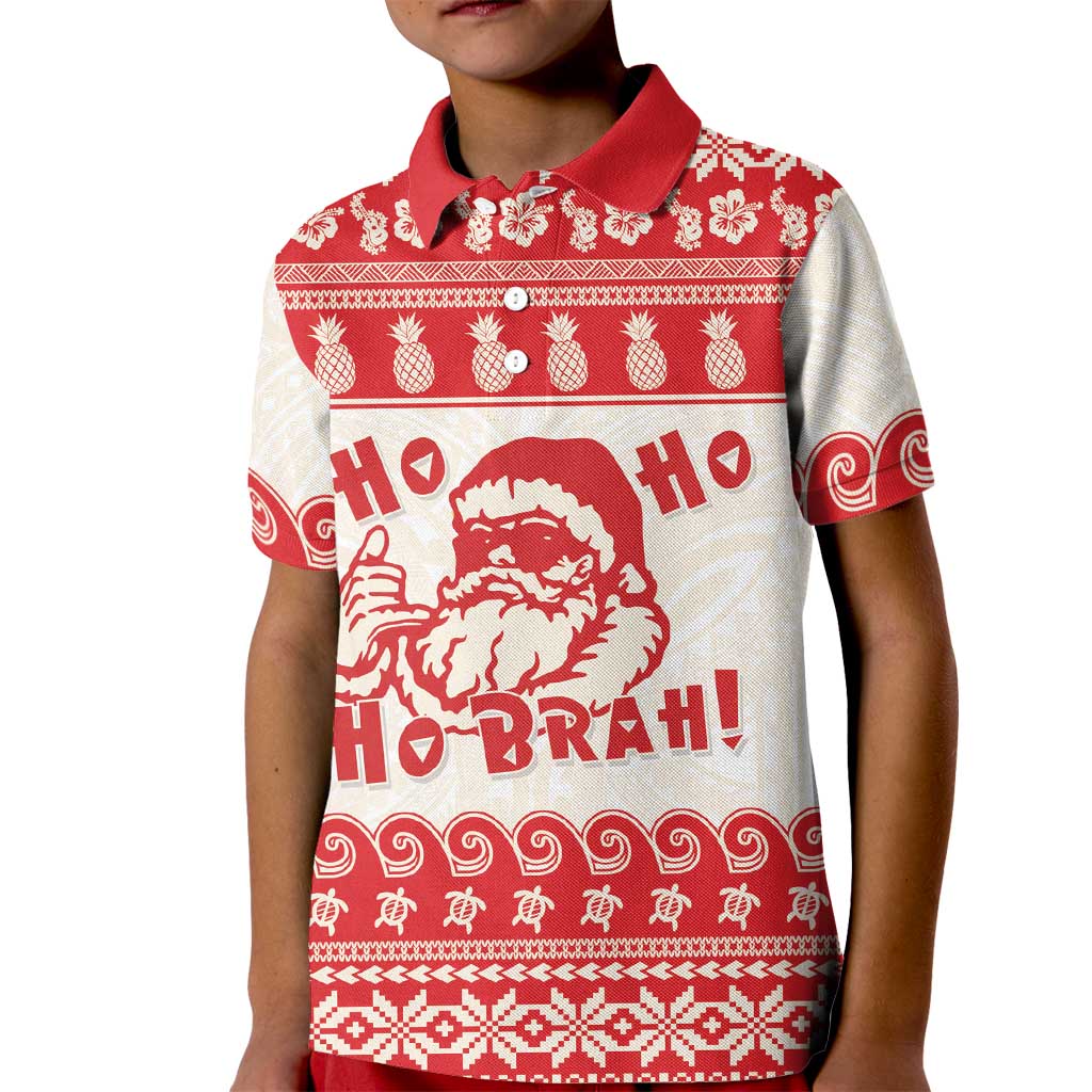 Red Mele Kalikimaka Hawaii Kid Polo Shirt Funny Ho Ho Ho Santa Shaka - Polynesian Pride