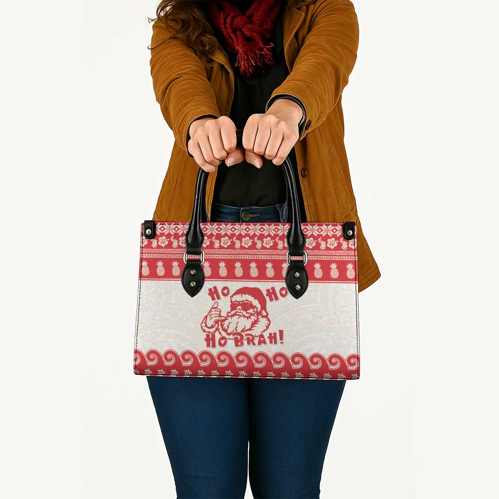 Red Mele Kalikimaka Hawaii Leather Bag Funny Ho Ho Ho Santa Shaka - Polynesian Pride