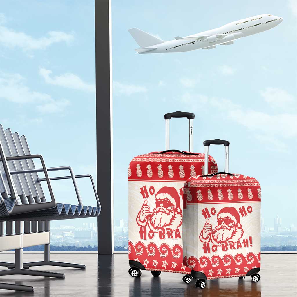 Red Mele Kalikimaka Hawaii Luggage Cover Funny Ho Ho Ho Santa Shaka - Polynesian Pride