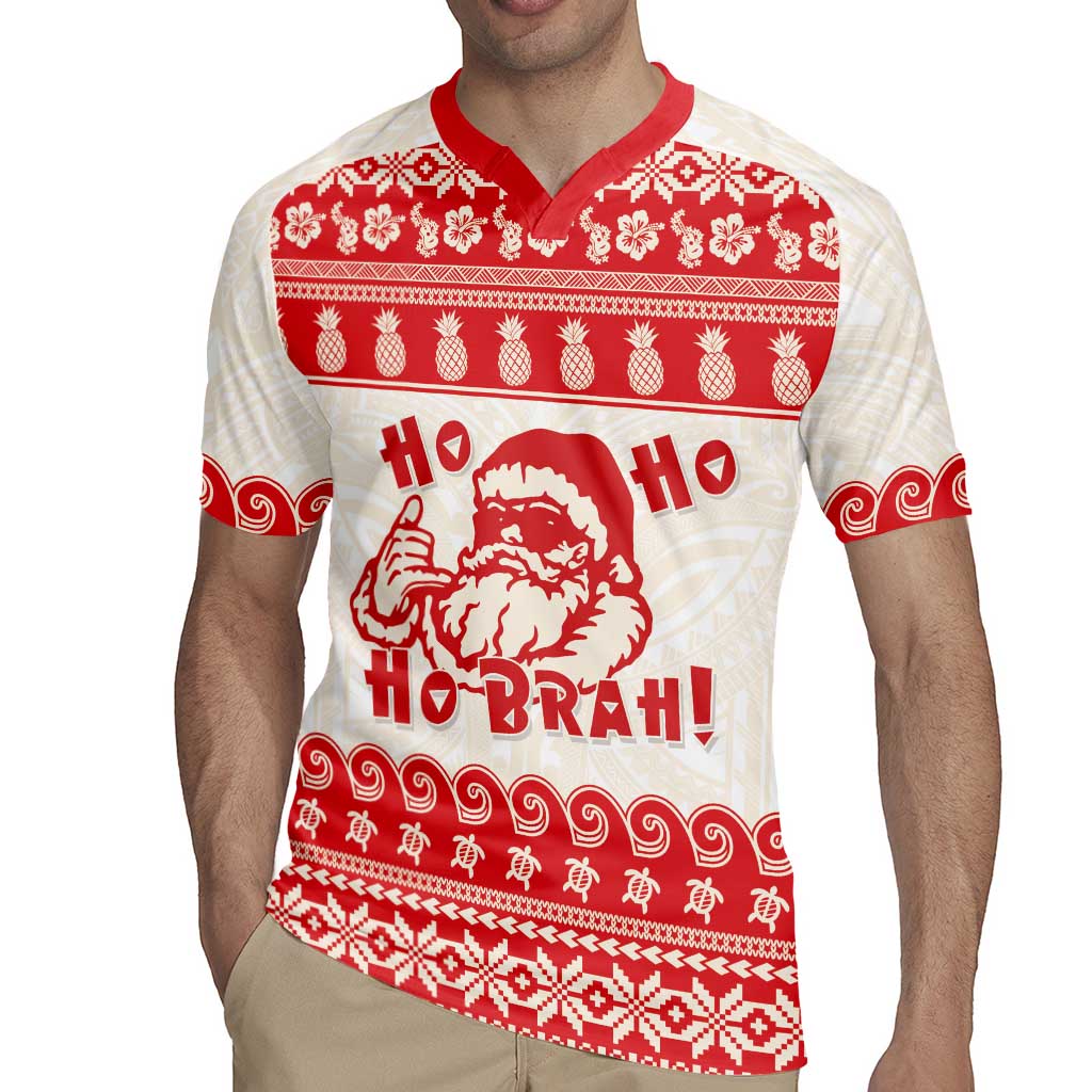 Red Mele Kalikimaka Hawaii Rugby Jersey Funny Ho Ho Ho Santa Shaka - Polynesian Pride