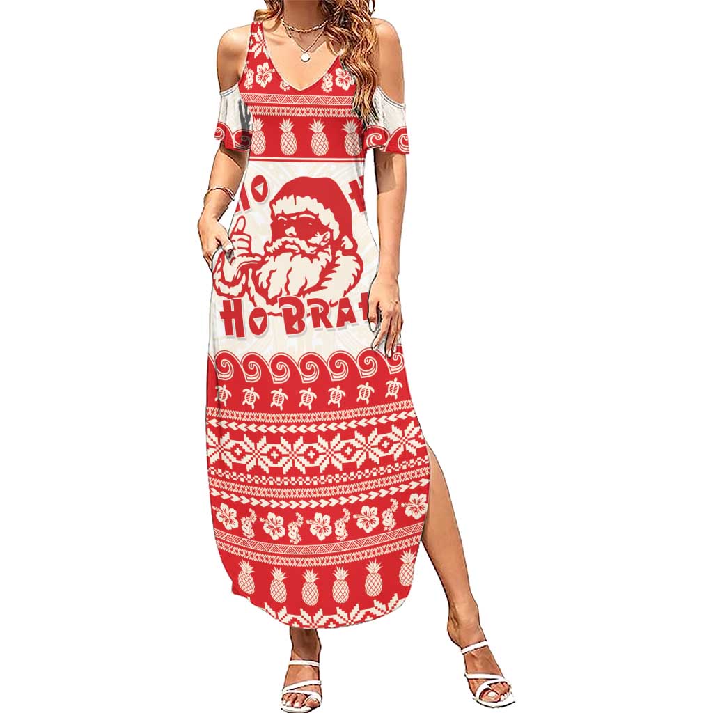 Red Mele Kalikimaka Hawaii Summer Maxi Dress Funny Ho Ho Ho Santa Shaka - Polynesian Pride