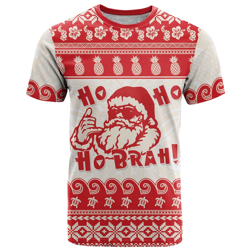 Red Mele Kalikimaka Hawaii T Shirt Funny Ho Ho Ho Santa Shaka - Polynesian Pride