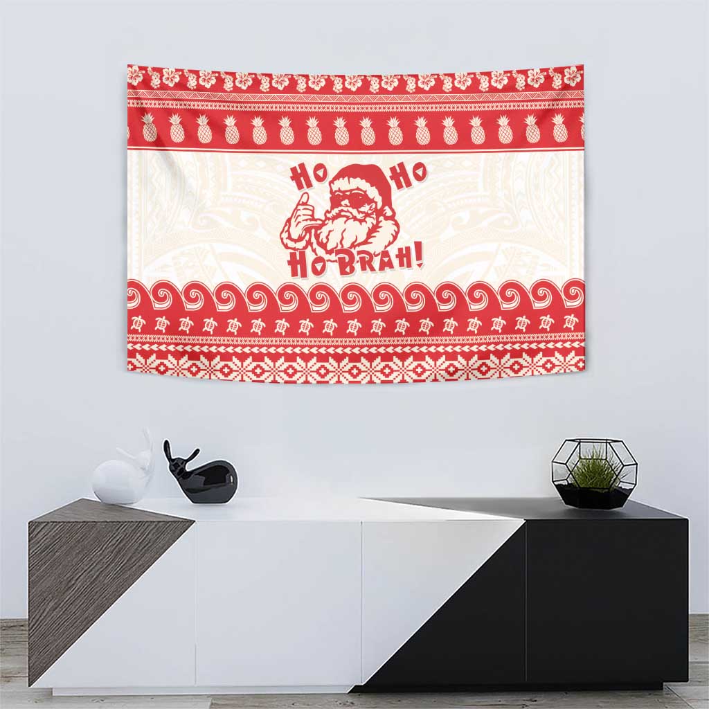 Red Mele Kalikimaka Hawaii Tapestry Funny Ho Ho Ho Santa Shaka - Polynesian Pride