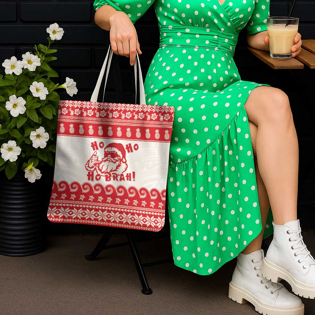 Red Mele Kalikimaka Hawaii Tote Bag Funny Ho Ho Ho Santa Shaka - Polynesian Pride