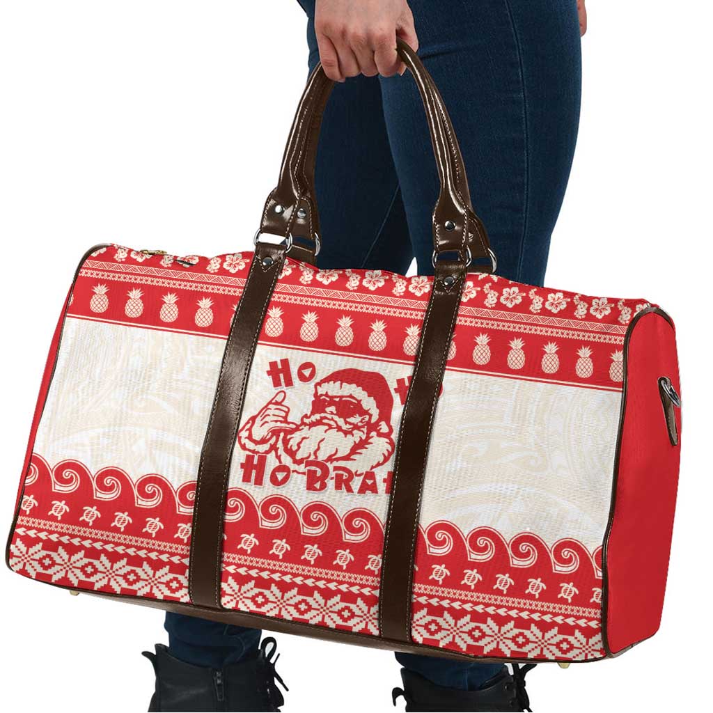 Red Mele Kalikimaka Hawaii Travel Bag Funny Ho Ho Ho Santa Shaka - Polynesian Pride