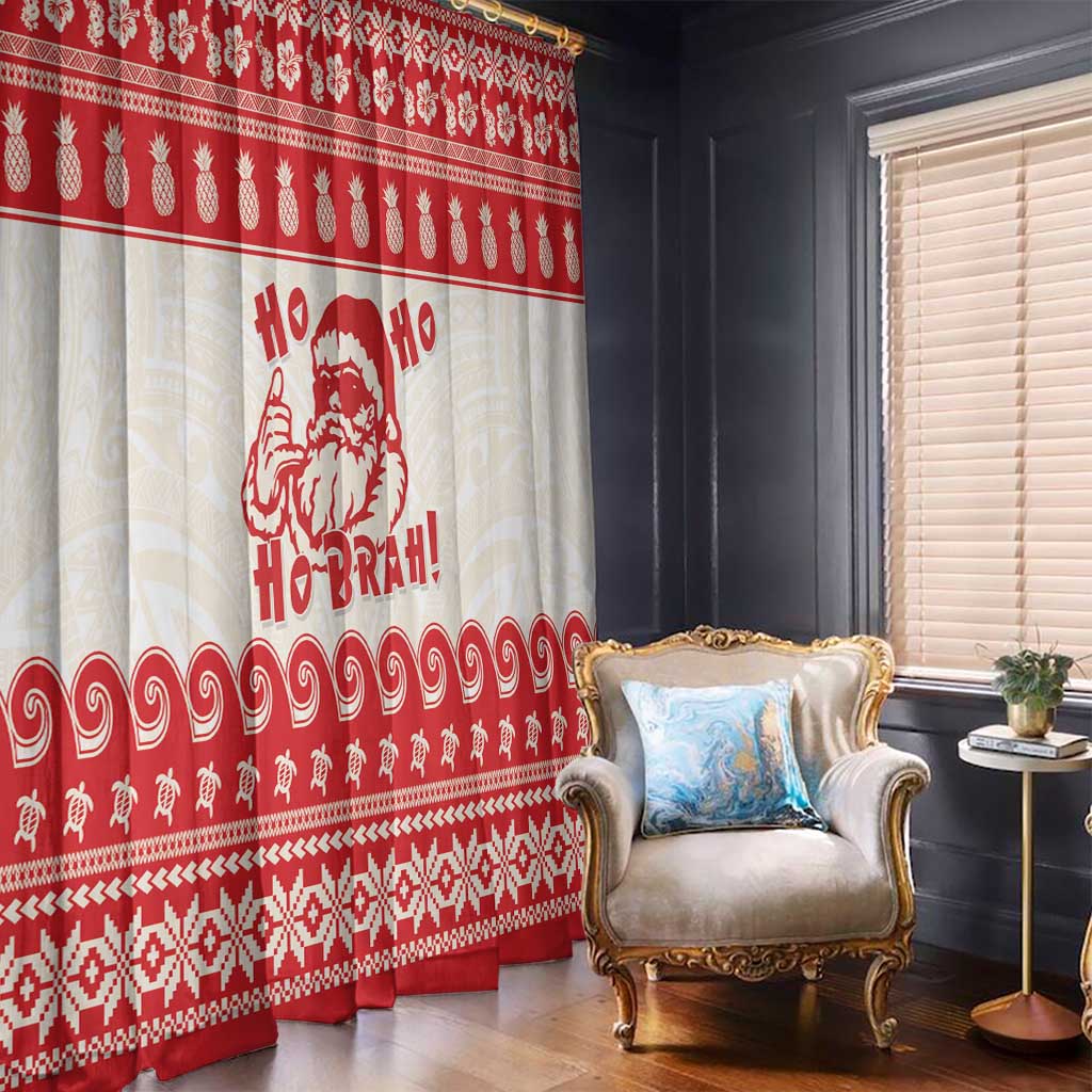 Red Mele Kalikimaka Hawaii Window Curtain Funny Ho Ho Ho Santa Shaka - Polynesian Pride