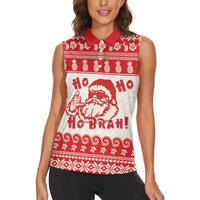Red Mele Kalikimaka Hawaii Women Sleeveless Polo Shirt Funny Ho Ho Ho Santa Shaka - Polynesian Pride