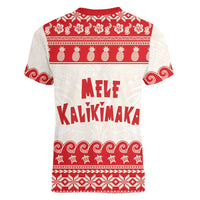Red Mele Kalikimaka Hawaii Women V-Neck T-Shirt Funny Ho Ho Ho Santa Shaka - Polynesian Pride