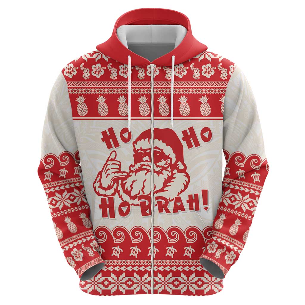 Red Mele Kalikimaka Hawaii Zip Hoodie Funny Ho Ho Ho Santa Shaka - Polynesian Pride