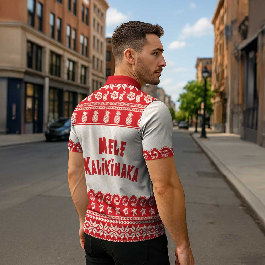 Red Mele Kalikimaka Hawaii Zipper Polo Shirt Funny Ho Ho Ho Santa Shaka - Polynesian Pride