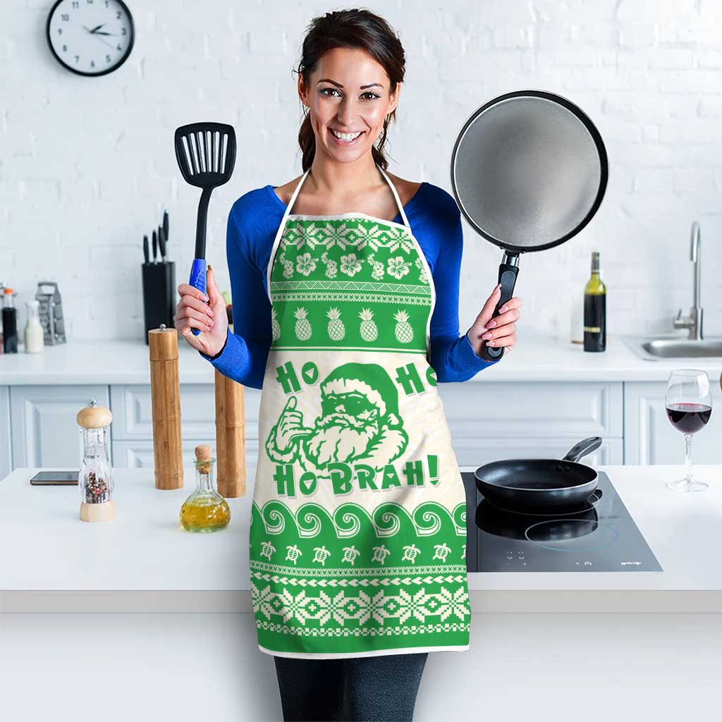 Green Mele Kalikimaka Hawaii Apron Funny Ho Ho Ho Santa Shaka - Polynesian Pride