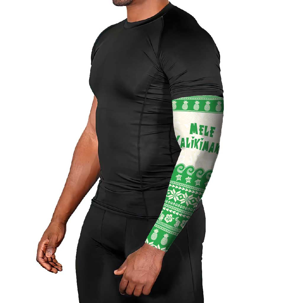 Green Mele Kalikimaka Hawaii Arm Sleeves Funny Ho Ho Ho Santa Shaka - Polynesian Pride