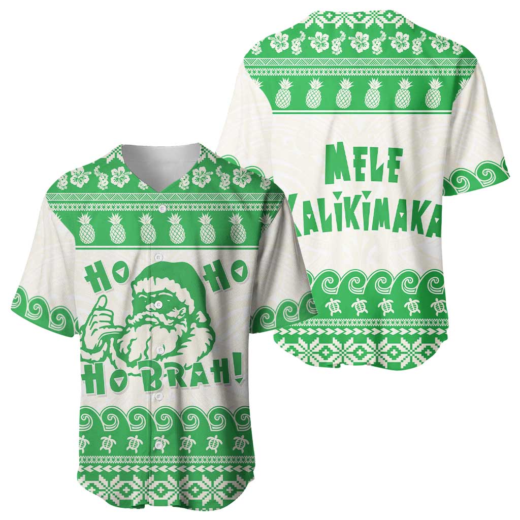 Green Mele Kalikimaka Hawaii Baseball Jersey Funny Ho Ho Ho Santa Shaka - Polynesian Pride