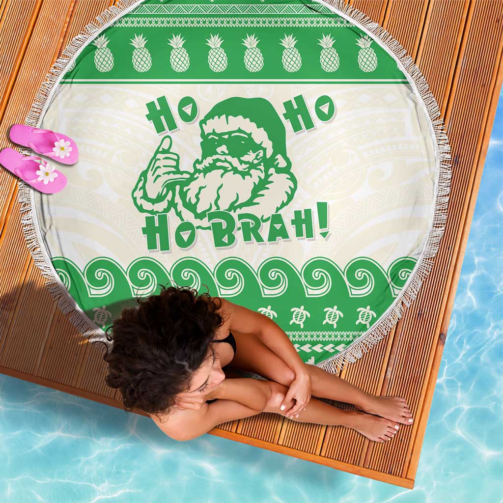 Green Mele Kalikimaka Hawaii Beach Blanket Funny Ho Ho Ho Santa Shaka LT14 - Polynesian Pride