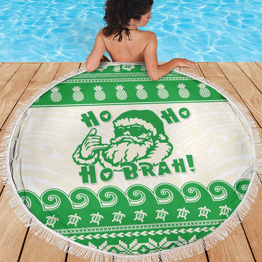 Green Mele Kalikimaka Hawaii Beach Blanket Funny Ho Ho Ho Santa Shaka LT14 - Polynesian Pride