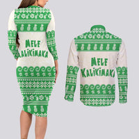 Green Mele Kalikimaka Hawaii Couples Matching Long Sleeve Bodycon Dress and Long Sleeve Button Shirt Funny Ho Ho Ho Santa Shaka LT14 - Polynesian Pride