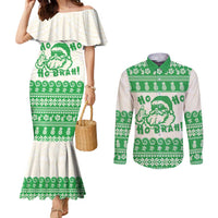Green Mele Kalikimaka Hawaii Couples Matching Mermaid Dress and Long Sleeve Button Shirt Funny Ho Ho Ho Santa Shaka LT14 Green - Polynesian Pride