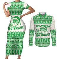 Green Mele Kalikimaka Hawaii Couples Matching Short Sleeve Bodycon Dress and Long Sleeve Button Shirt Funny Ho Ho Ho Santa Shaka LT14 Green - Polynesian Pride