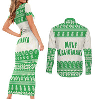Green Mele Kalikimaka Hawaii Couples Matching Short Sleeve Bodycon Dress and Long Sleeve Button Shirt Funny Ho Ho Ho Santa Shaka LT14 - Polynesian Pride