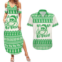 Green Mele Kalikimaka Hawaii Couples Matching Summer Maxi Dress and Hawaiian Shirt Funny Ho Ho Ho Santa Shaka LT14 Green - Polynesian Pride