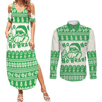 Green Mele Kalikimaka Hawaii Couples Matching Summer Maxi Dress and Long Sleeve Button Shirt Funny Ho Ho Ho Santa Shaka - Polynesian Pride