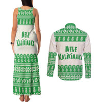 Green Mele Kalikimaka Hawaii Couples Matching Tank Maxi Dress and Long Sleeve Button Shirt Funny Ho Ho Ho Santa Shaka LT14 - Polynesian Pride