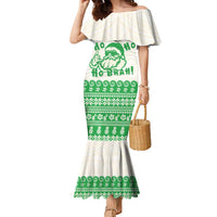 Green Mele Kalikimaka Hawaii Family Matching Mermaid Dress and Hawaiian Shirt Funny Ho Ho Ho Santa Shaka LT14 Mom's Dress Green - Polynesian Pride