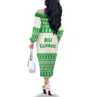 Green Mele Kalikimaka Hawaii Family Matching Off The Shoulder Long Sleeve Dress and Hawaiian Shirt Funny Ho Ho Ho Santa Shaka LT14 - Polynesian Pride