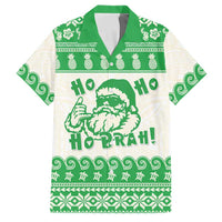 Green Mele Kalikimaka Hawaii Family Matching Off Shoulder Maxi Dress and Hawaiian Shirt Funny Ho Ho Ho Santa Shaka LT14 Dad's Shirt - Short Sleeve Green - Polynesian Pride