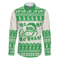 Green Mele Kalikimaka Hawaii Family Matching Off Shoulder Short Dress and Hawaiian Shirt Funny Ho Ho Ho Santa Shaka LT14 Dad's Shirt - Long Sleeve Green - Polynesian Pride
