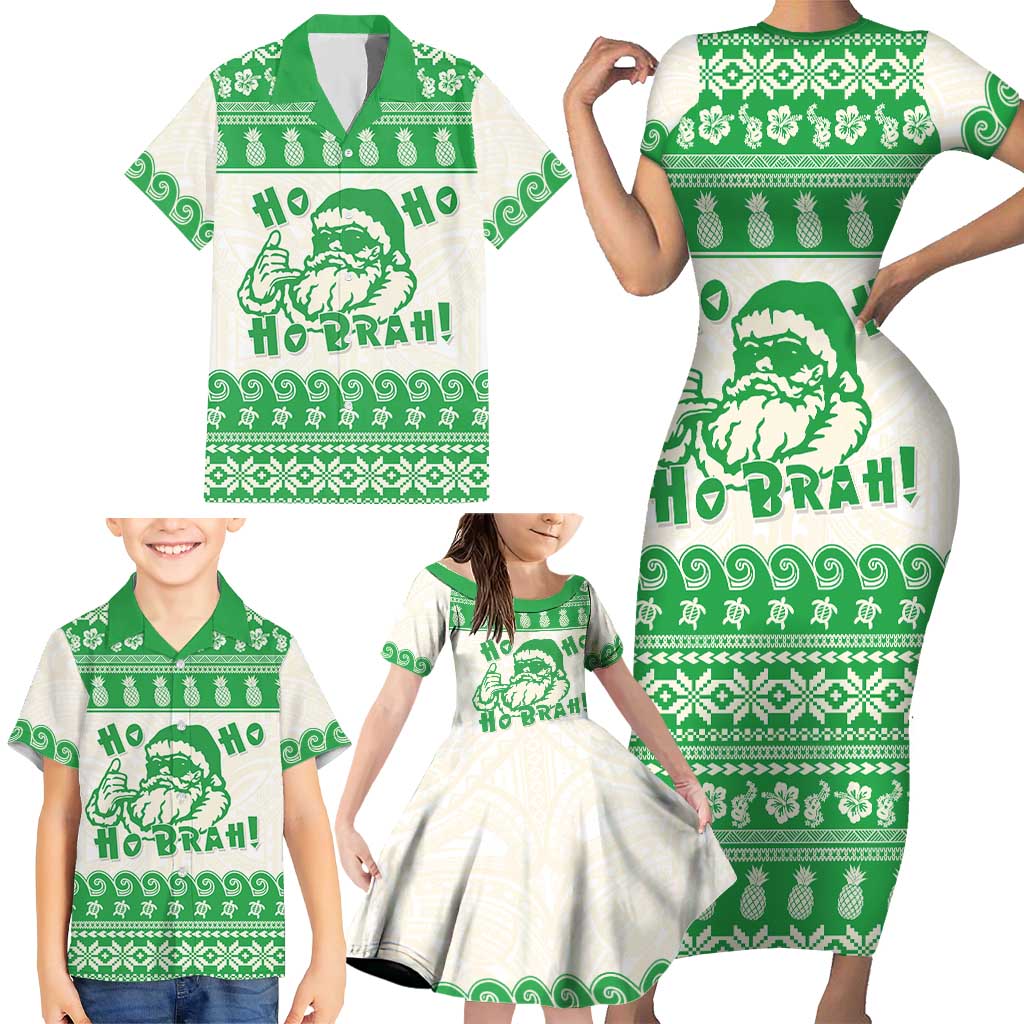 Green Mele Kalikimaka Hawaii Family Matching Short Sleeve Bodycon Dress and Hawaiian Shirt Funny Ho Ho Ho Santa Shaka LT14 - Polynesian Pride