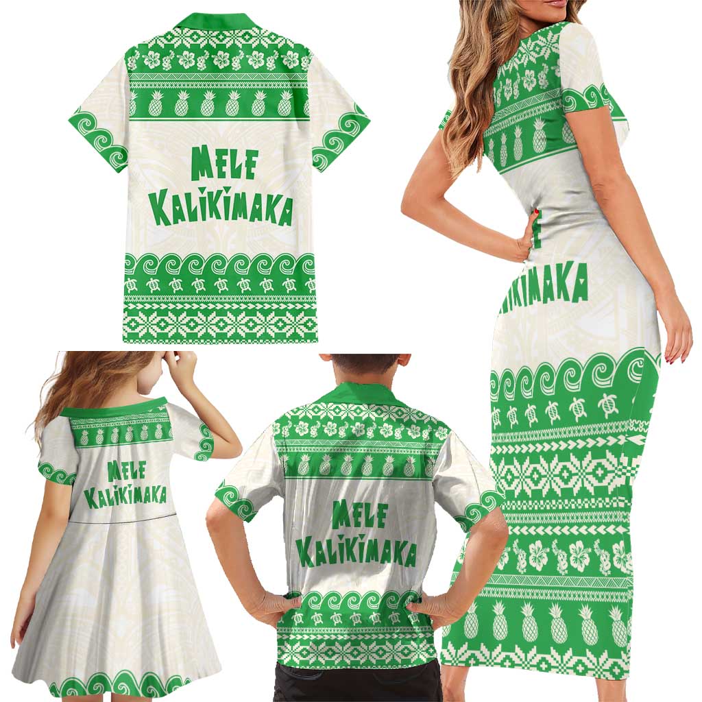 Green Mele Kalikimaka Hawaii Family Matching Short Sleeve Bodycon Dress and Hawaiian Shirt Funny Ho Ho Ho Santa Shaka LT14 - Polynesian Pride